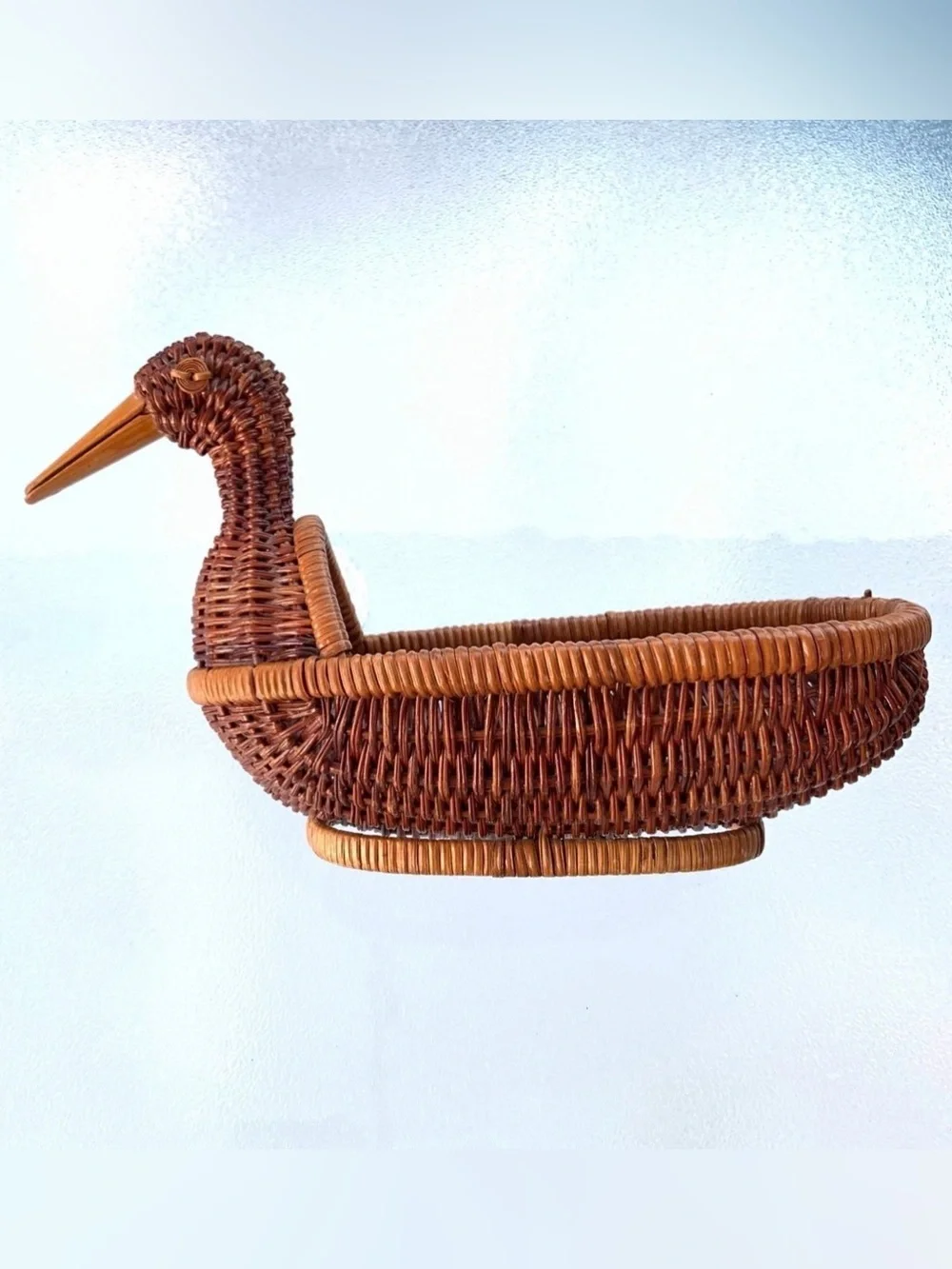 Natural Warm Brown Rattan Woven Duck-Shaped Basket